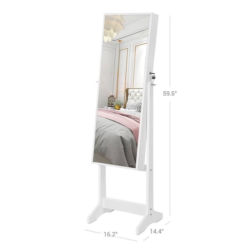 Mirrored Jewelery Cabinet Armoire, Free Standing Full Body Larger Mirror Jewelry Organizer Lockable, Narrow Bezel, Brown