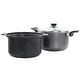 preview thumbnail 1 of 3, Oster Clairborne 3 Piece Aluminum Nonstick Pasta Pot with Lid Grey - Set of 3 - 3 Piece Set