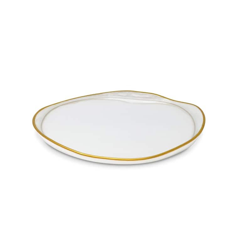 Set of 4 Organic Shaped Plates, White with Gold Sides - Dessert Plate