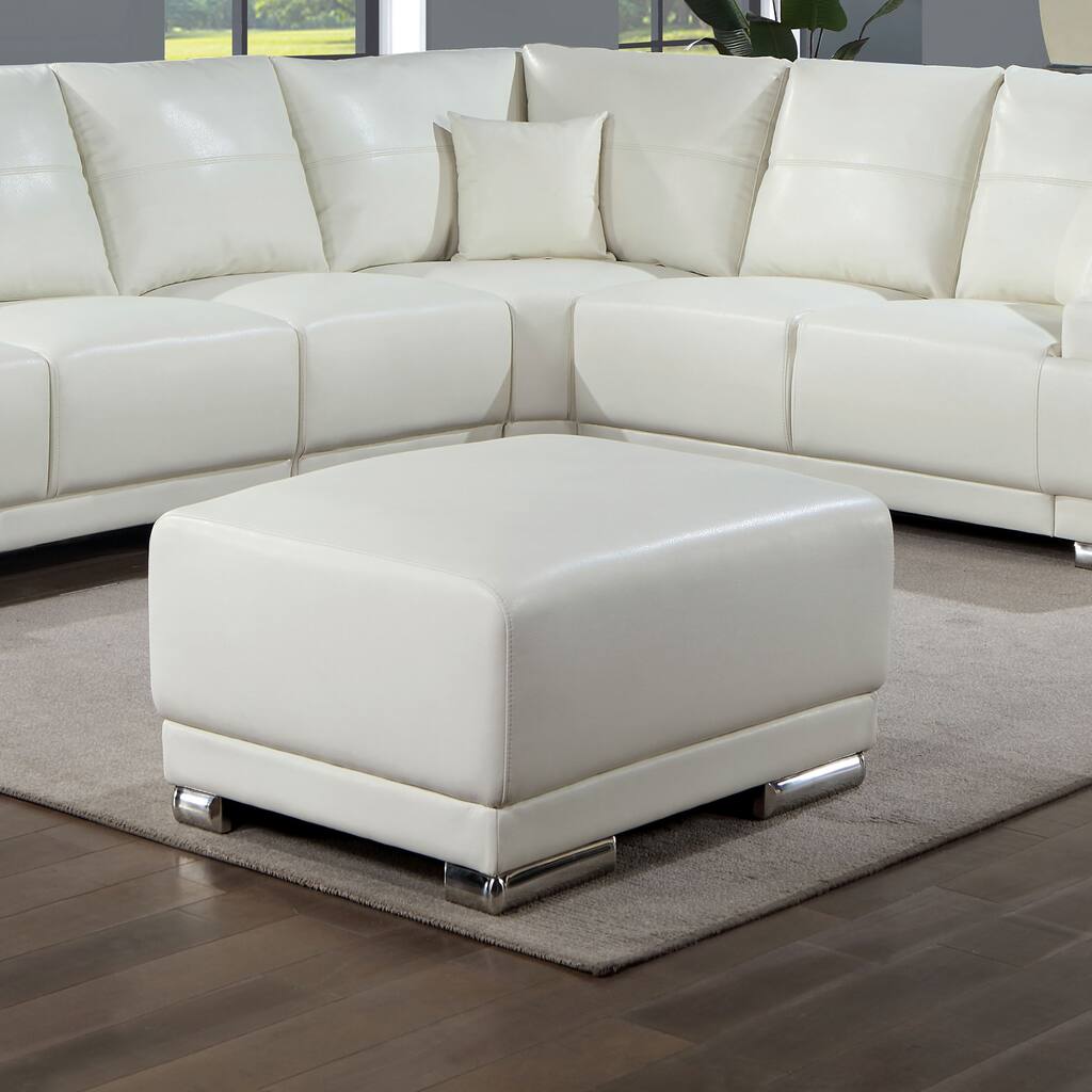 Leonara Contemporary White Faux Leather Ottoman by Furniture of America