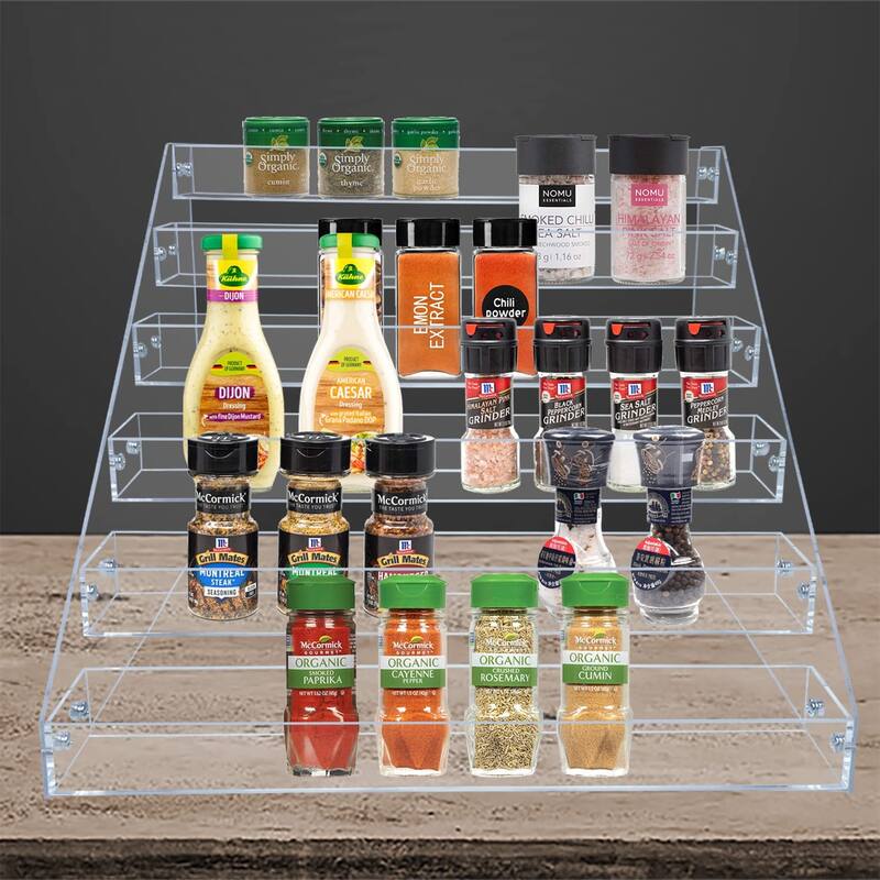 Tiered Spice Rack, Seasoning Organizer, Clear Acrylic Vertical Shelves Can Organizer Kitchen Organization & Storage - 6 Tier