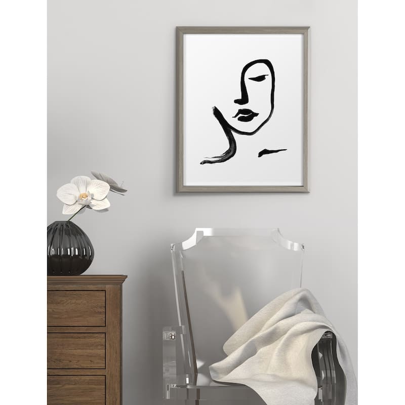 Kate and Laurel Blake Face Line Print Framed Printed Glass