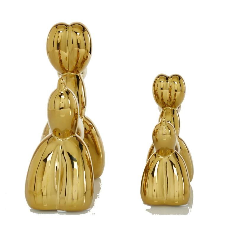 Gold Porcelain Ceramic Balloon Dog Sculpture (Set of 2) - Gold, Silver, White, Black, Multi Colored