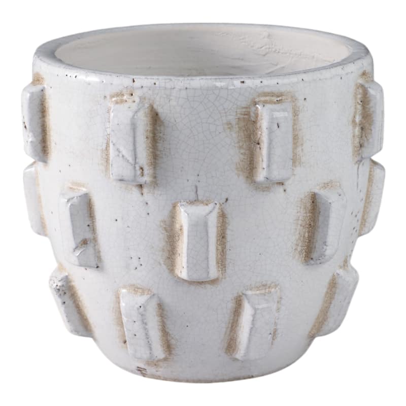Terracotta Planter Raised Geometric Detailing and Sculptural Design - 8" x 8" x 7"