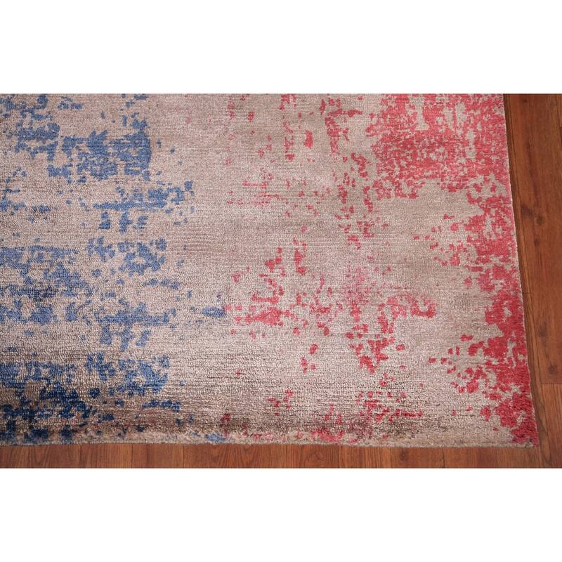 Contemporary Indian Area Rug Handmade Abstract Wool Carpet - 6'7" x 9'8"