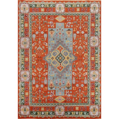 Hand Knotted Oriental 100% Wool Carpet Traditional Tribal Oranges & Rust Heriz (serapi) Area Rug - 11' 9'' X 8' 10''