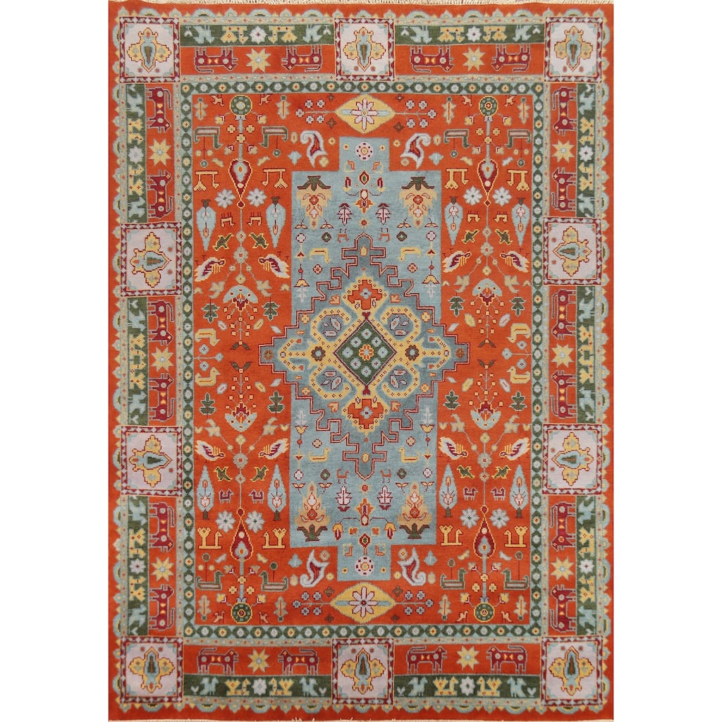 Hand Knotted Oriental 100% Wool Carpet Traditional Tribal Oranges & Rust Heriz (serapi) Area Rug - 11' 9'' X 8' 10''
