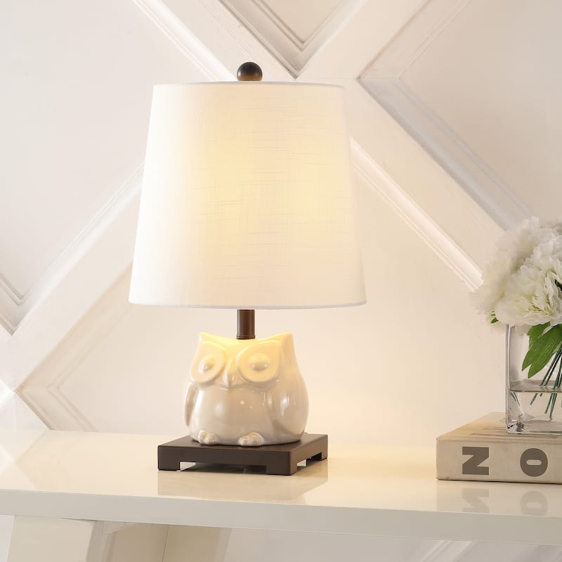 Tiki 16" Ceramic Mini LED Table Lamp, Blue/White by JONATHAN Y - 16