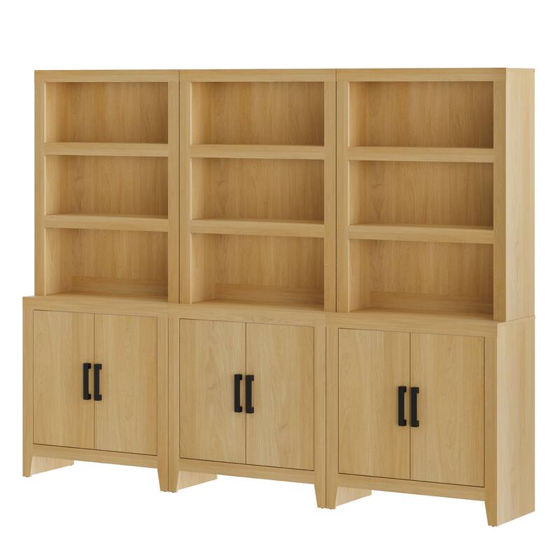 74" Tall Bookshelf with Door, Farmhouse Bookcase with Adjustable Shelf and Storage Cabinet for Living Room, Office