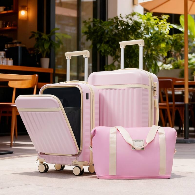 3-Piece Modern Front-Opening Luggage Expandable Luggage with USB Port, Spinner Wheels and TSA Lock, for Boarding Travel