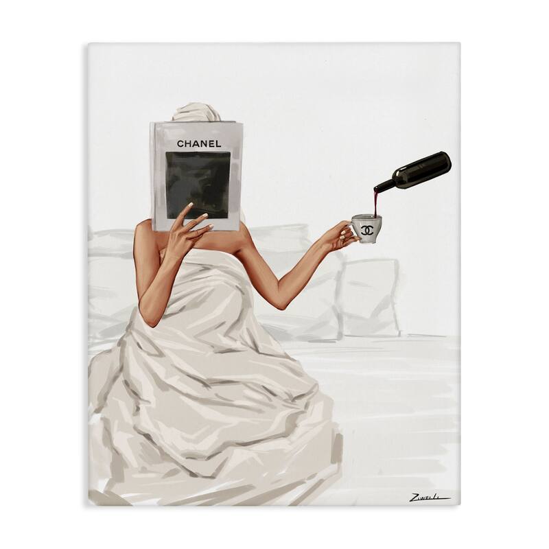 Stupell Pouring Drink in Bed Canvas Wall Art Design By Ziwei Li - 30 x 40