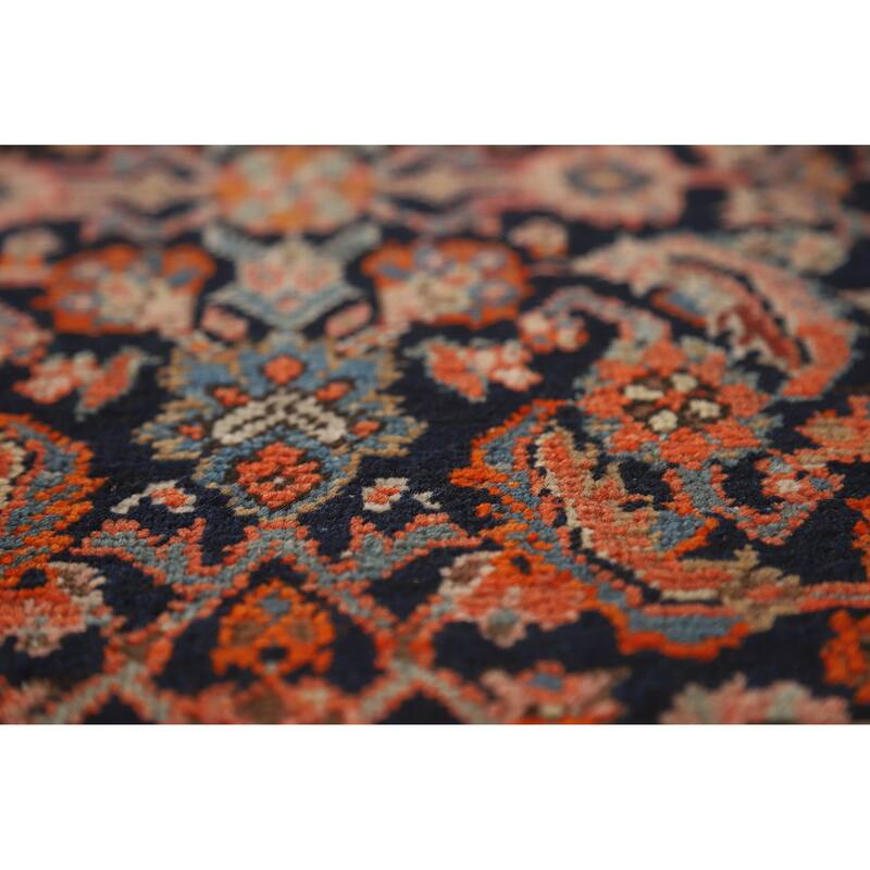 Hand Knotted Oriental 100% Wool Carpet Traditional Geometric Navy Blue & Blues Bidjar Runner Rug - 19' 6'' X 3' 5''