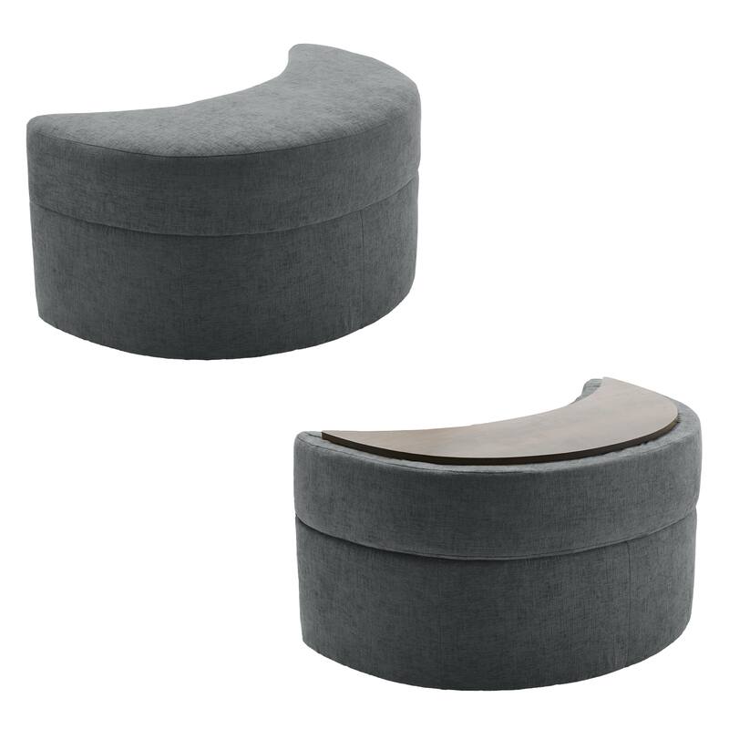 Chenille Half Moon Storage Ottoman(Set of 2)