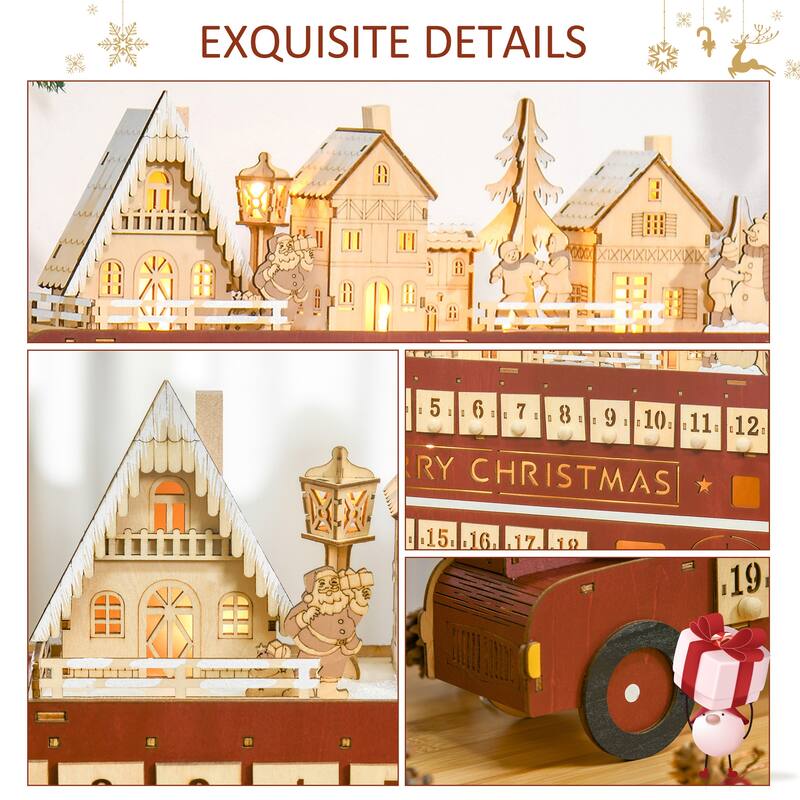HOMCOM 24 Day Christmas Advent Calendar for Adults & Kids, Wooden Christmas Decoration