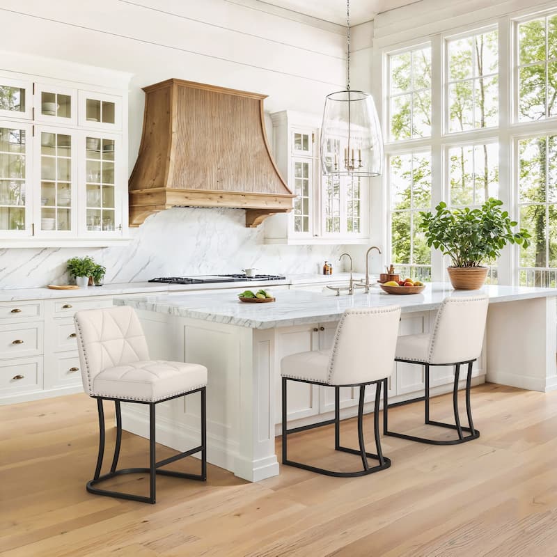 24.8" Bar Stools Set Of 2/3/4 , Modern Counter Stools with Back and Footrest, Counter Height Barstools For Kitchen Island - Off-white - Set of 3