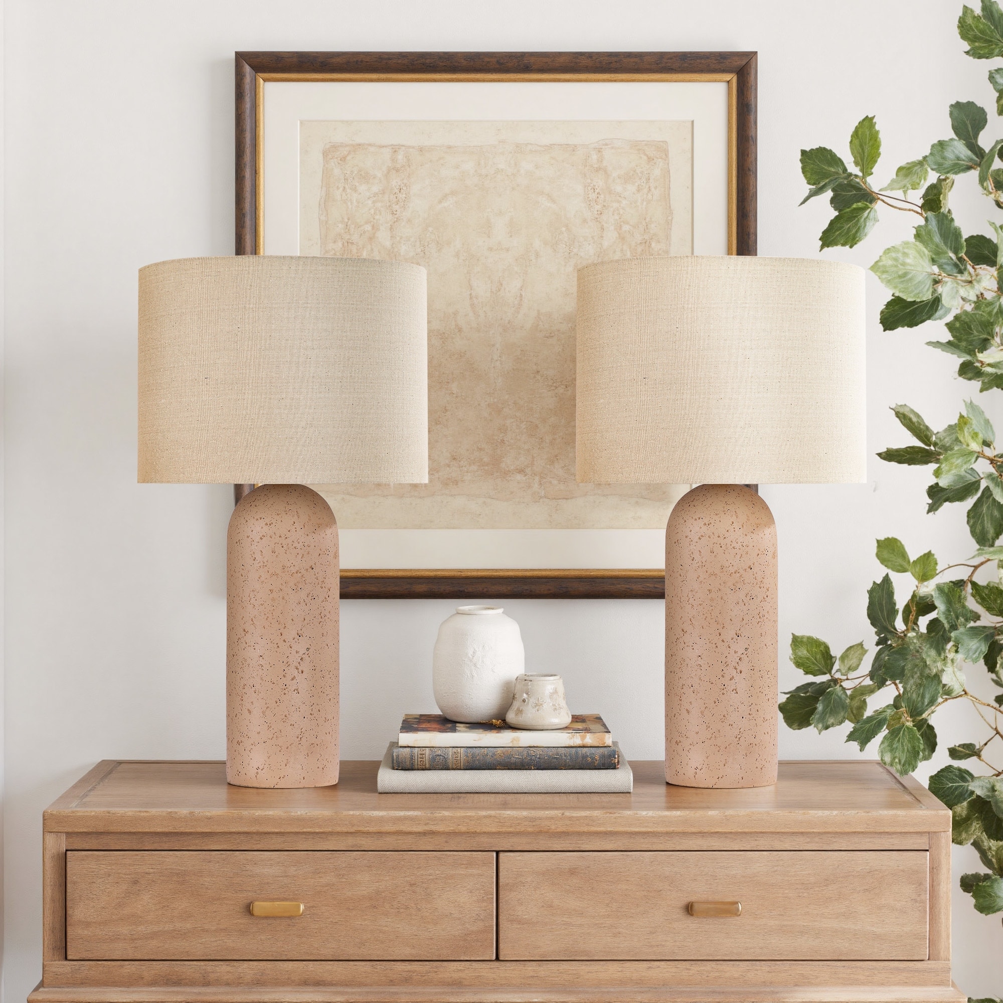 Ceramic Table Lamp with Drum Linen Shade