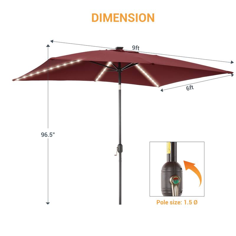 LIVOOSUN 6x9Ft LED Patio Umbrella Weather Resistant Table Umbrella