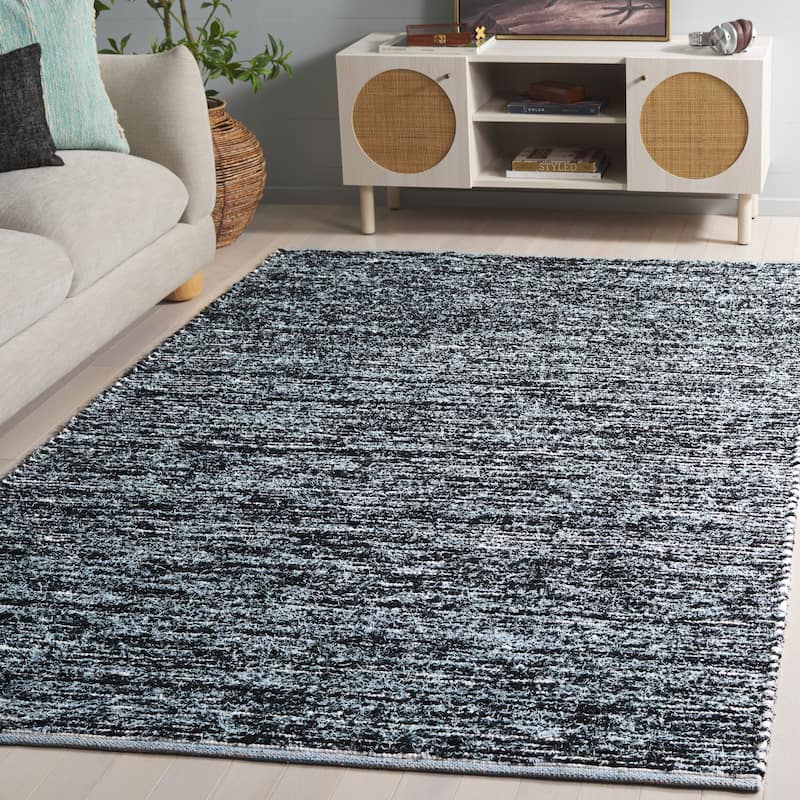 SAFAVIEH Handmade Cape Cod Sabrie Cotton Rug - Light Blue/Black - 6' x 9'