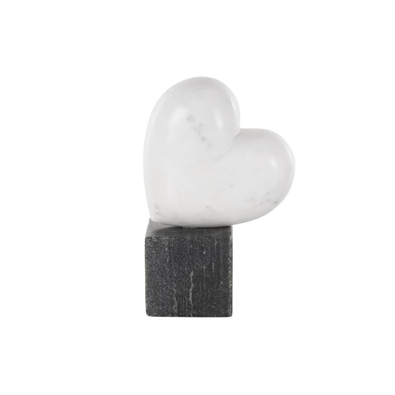 White Marble Slanted Heart Decorative Sculpture with Black Block Base