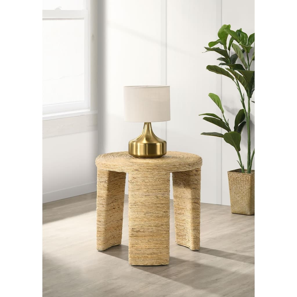 Mize Natural Woven Rattan Round End Table
