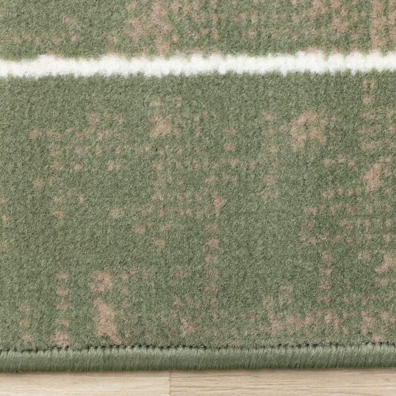 Green Brown Soccer Field Kids Area Rug