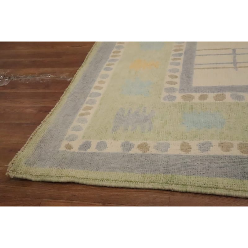 Hand Knotted Oriental 100% Wool Carpet Modern Geometric Beige & Ivories Gabbeh Area Rug - 12' 0'' X 9' 3''