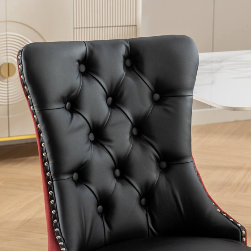 High-end Tufted Solid Wood Contemporary PU and Velvet Upholstered Dining Chair with Wood Legs Nailhead Trim 2-Pcs Set