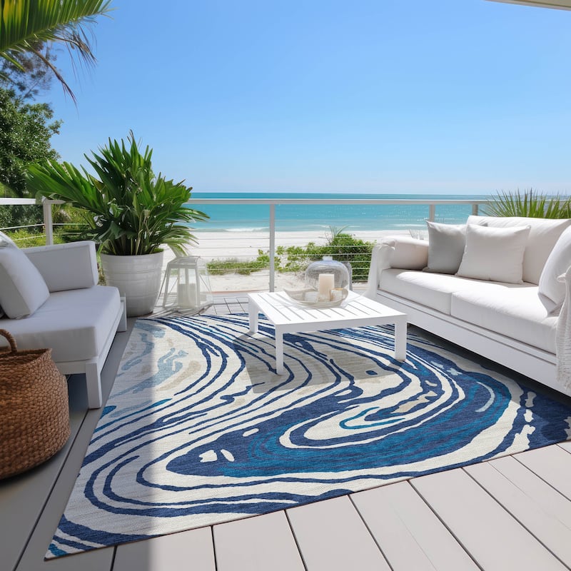 Machine Washable Indoor/ Outdoor Abstract Brushstrokes Chantille Rug
