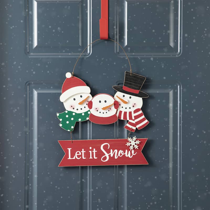 Glitzhome 12"H Wooden Christmas Snowman Family Wall Hanging Decor - 12.75"H