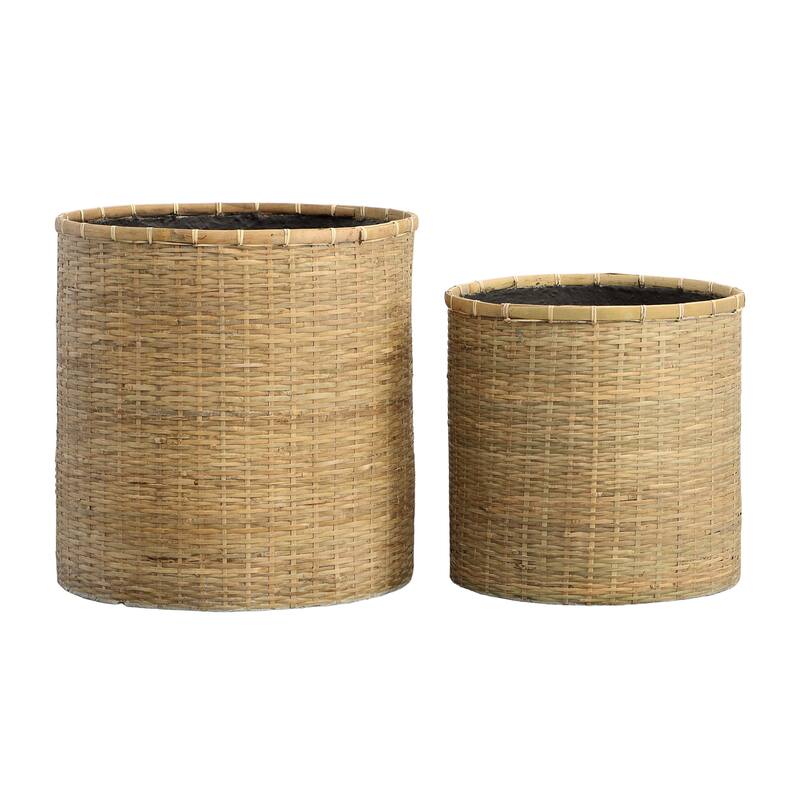 Ridge Bamboo Pot Planter, Brown (Set of 2)