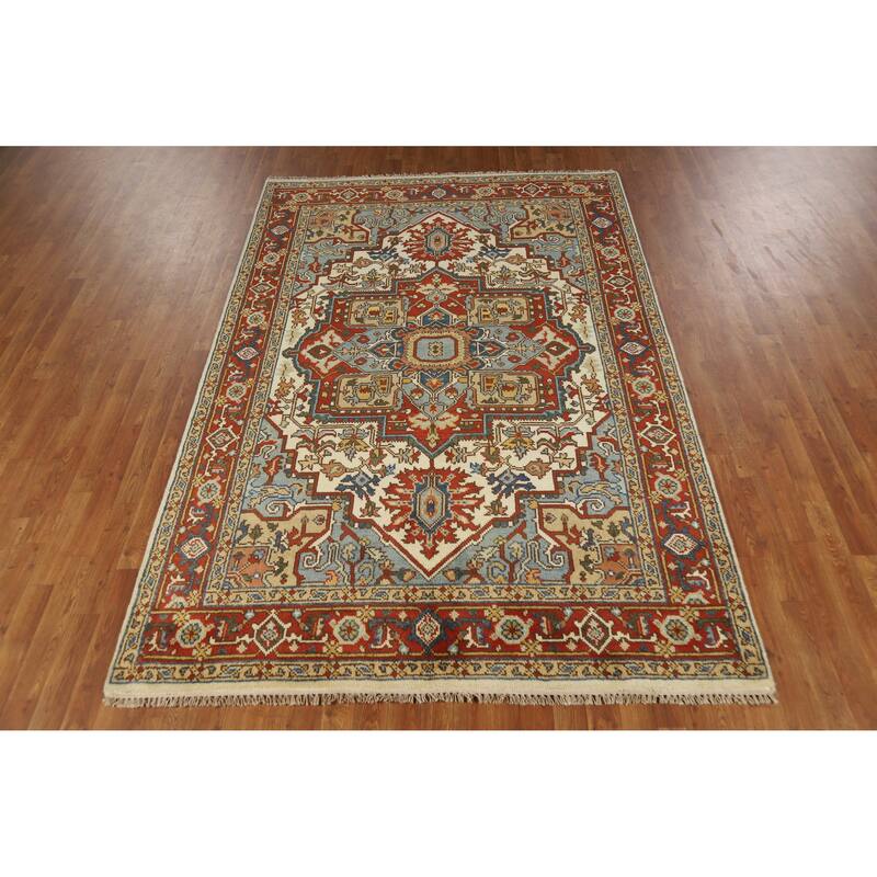 Medallion Heriz Serapi Indian Area Rug Handmade Wool Carpet - 5'9" x 8'9"