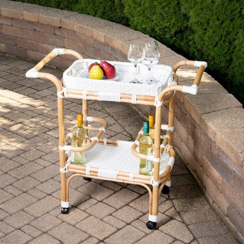 Butler Selena Blue & White Rattan Bar Cart - White