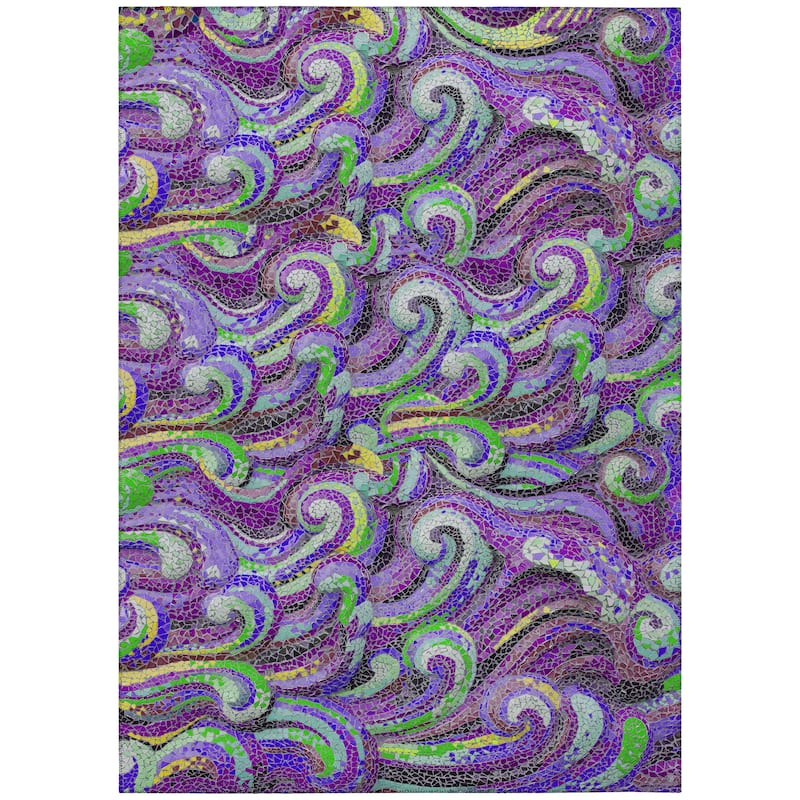 Indoor/ Outdoor Surfside Mosaic Waves Washable Rug New - Purple - 8' x 10'