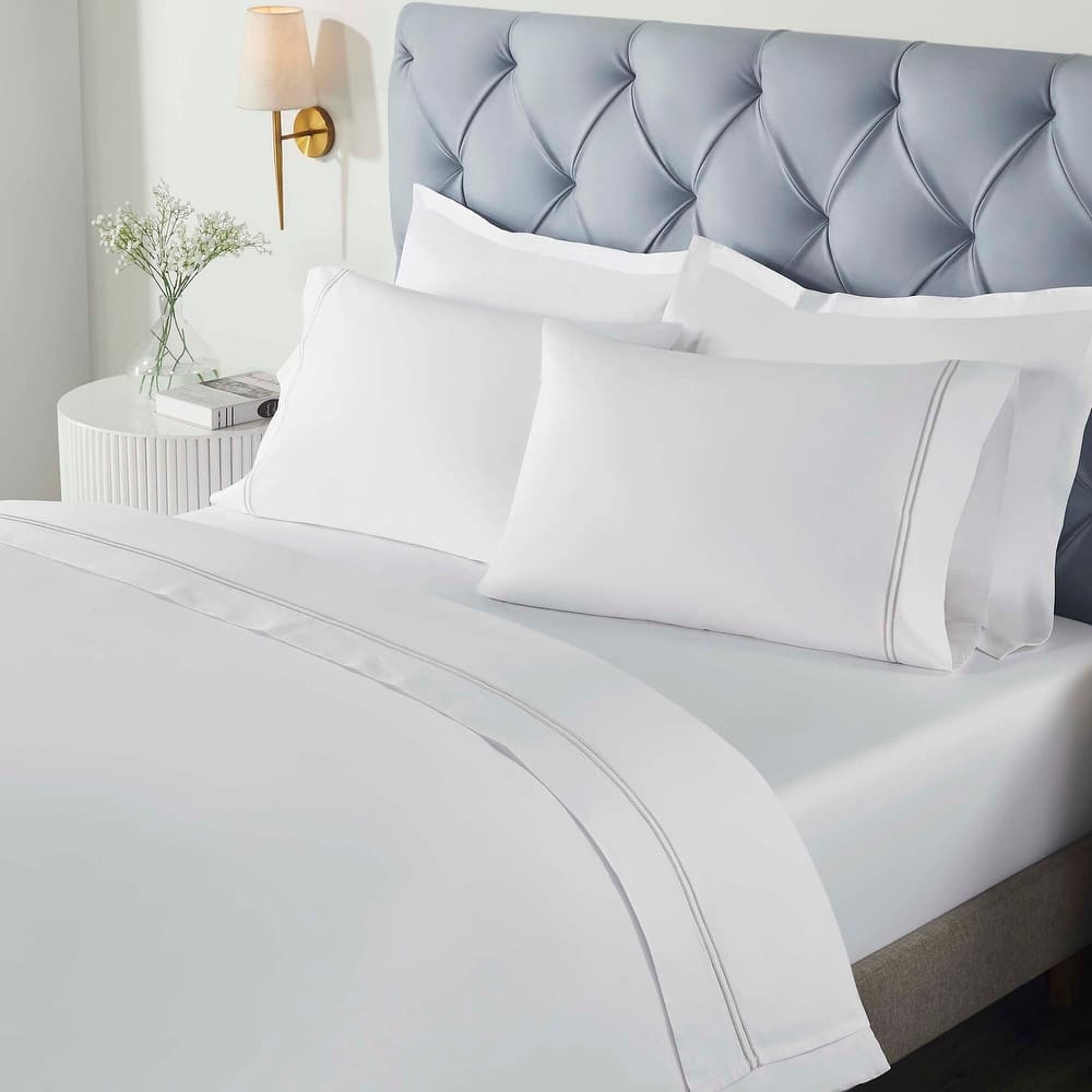 Superior Fieldstone Cotton Two-Line Embroidered Bed Sheet Set