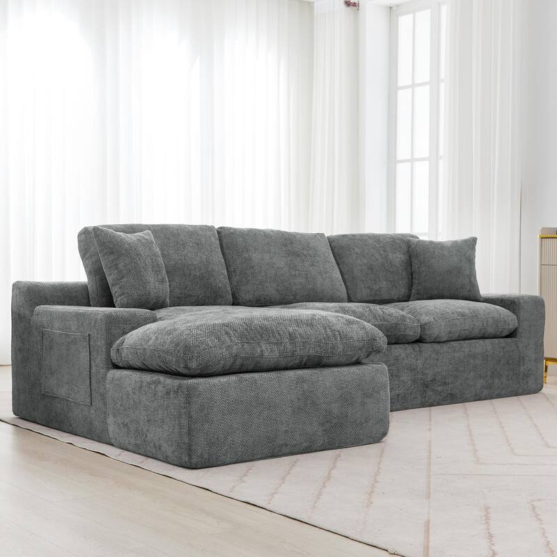 L-Shape Cloud Sectional Sofa with Chaise, Chenille Modular Boneless Upholstered Couche, Full-Compressed Sofa with Side Pockets