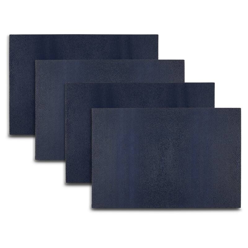 Dainty Home Lucerne Premium Vegan Patent Leather Reversible 2 Pattern Rectangular Placemat Set Of 4 - Blue To Navy