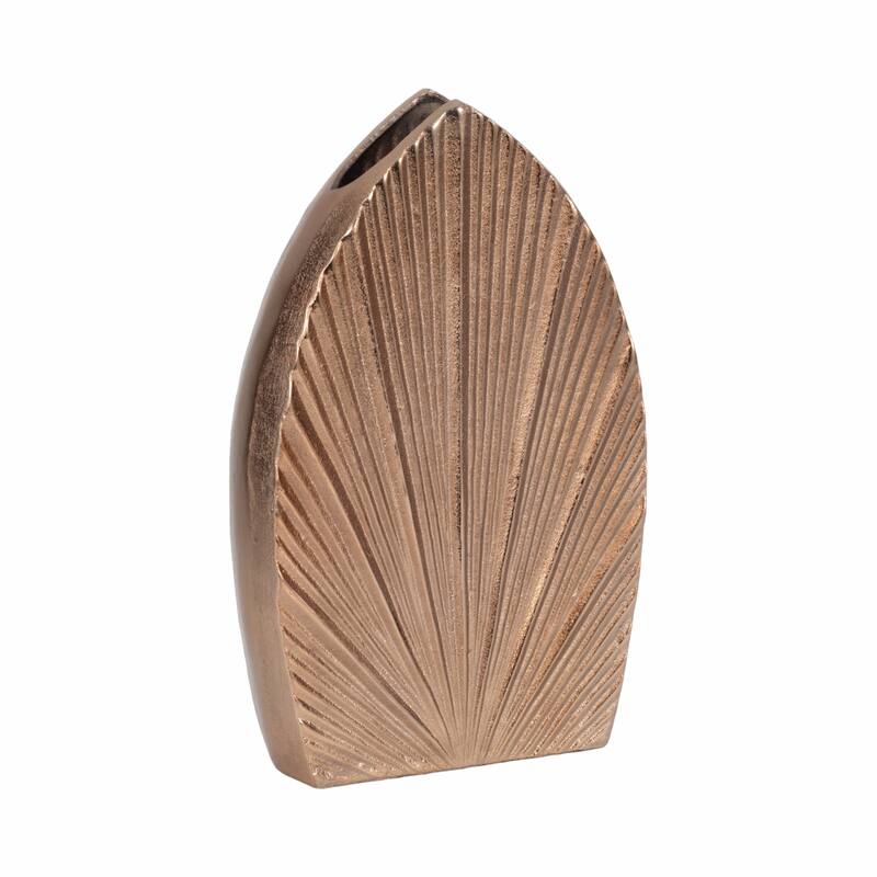 Decorative Metal Flower Vase With Grooved Detailing - Stylish Chic Home Accent Decor