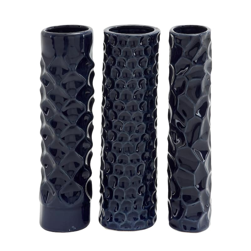 Ceramic Decorative Vase with Varying Patterns - Set of 3 Dark Blue - Roche River Decor - Dark Blue