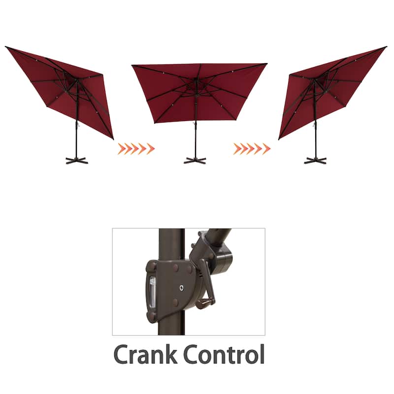 13 x 10 FT Outdoor Patio Cantilever LED Lighted Double Vented Umbrella with Base