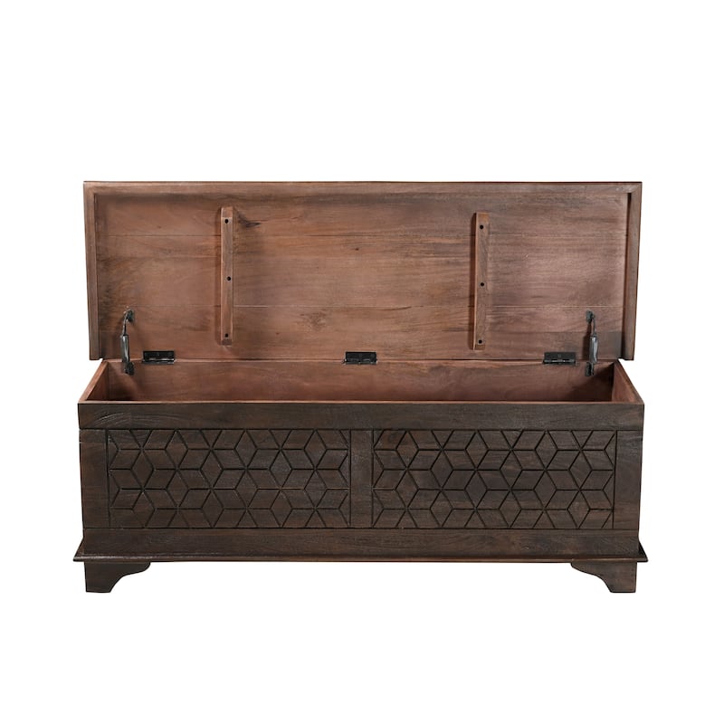 Clara Carved Solid Wood Storage Ottoman