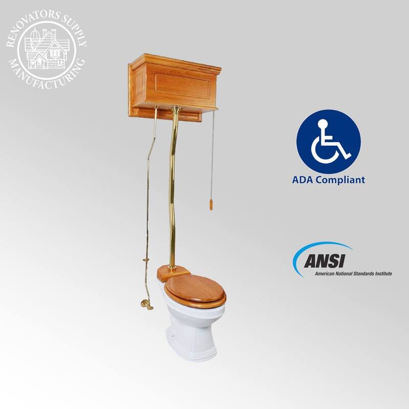 High Tank Toilet - White Ceramic Tank, White Elongated Bowl and Brass Z Pipe Renovators Supply