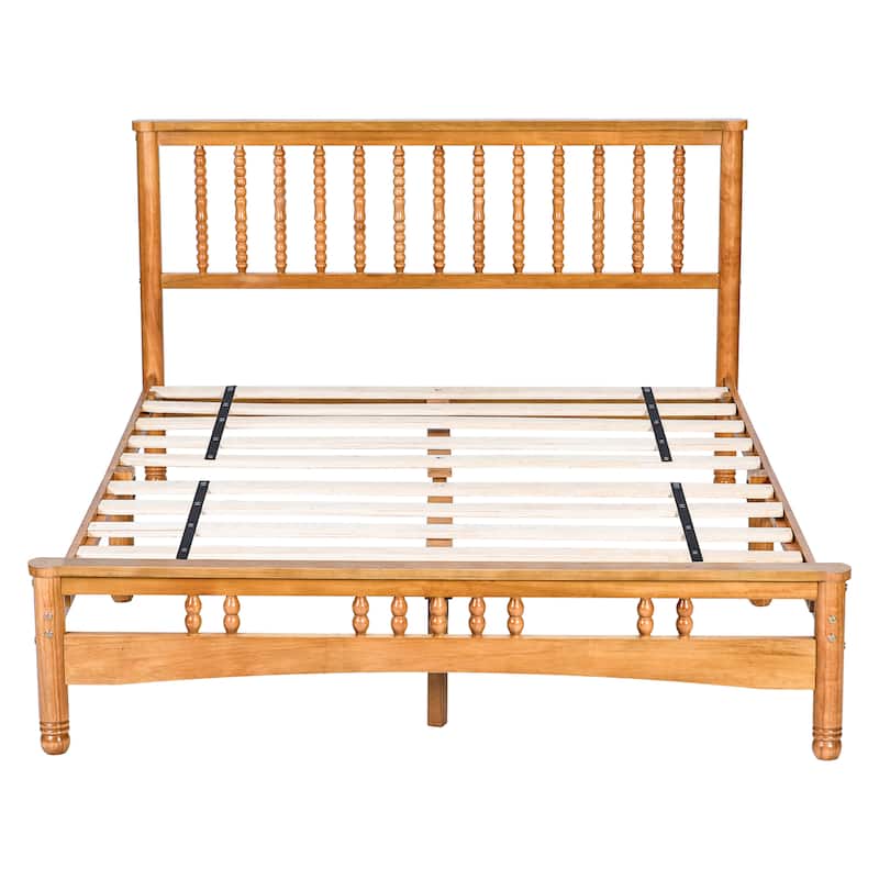 Elegant Style Queen Size Wooden Platform Bed with Headboard for Bedroom