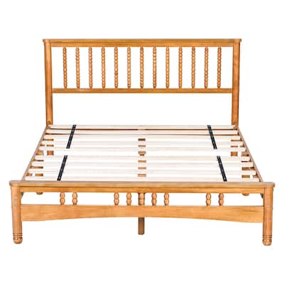 Queen Size Platform Bed Frame with Headboard, Durable Rubber Wood Design, and Easy Assembly