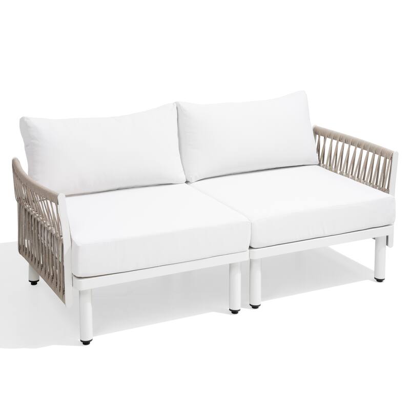 2/4/6/8-Seat Modular All-Weather Aluminum Outdoor Sectional Sofa Set with Deep Seating Patio Conversation Set - 2-seater - Beige