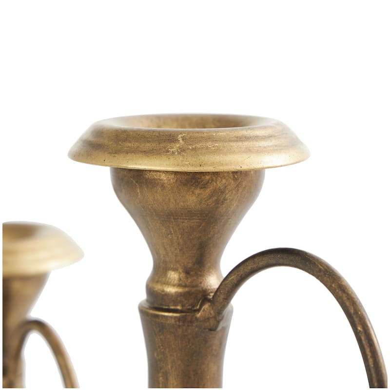 Metal Antique Style Candle Holder with Candle Plates and Handles - Set of 2 Bronze - Roche River Decor - 5"W x 5"L x 10"H