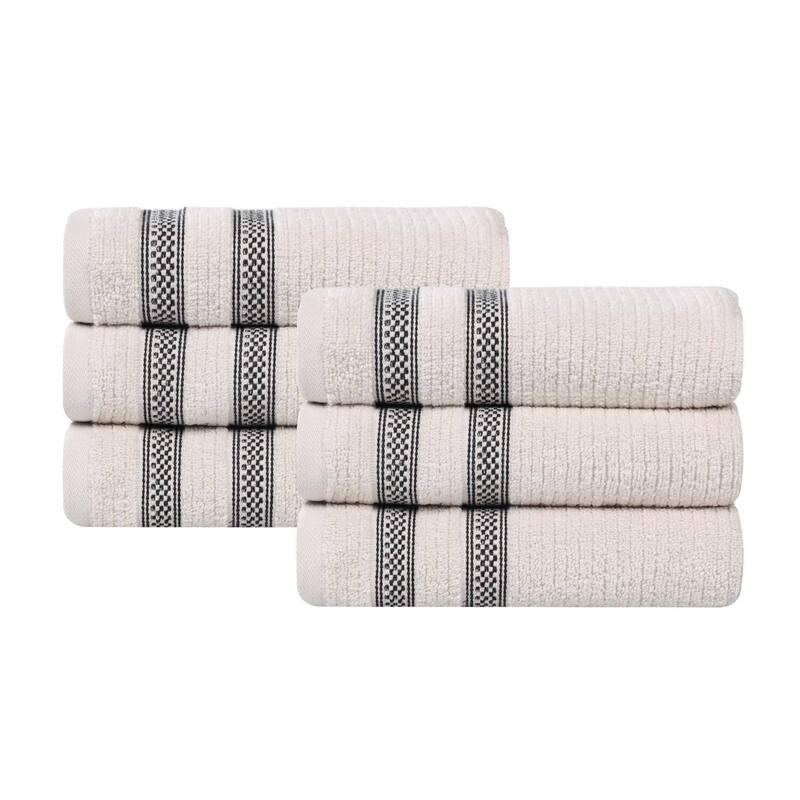 Superior Brea Zero Twist Cotton Ribbed Modern Hand Towel Set of 6