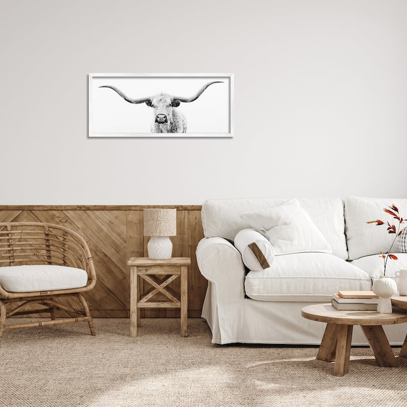 Stupell Longhorn Cattle Gazing Modern White Photography Design Framed Wall Art, Design by PHBurchett