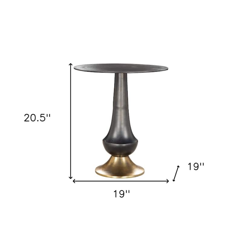 HomeRoots 21" Black And Gold Aluminum Round Pedestal End Table - 19' X '20.5' X '19