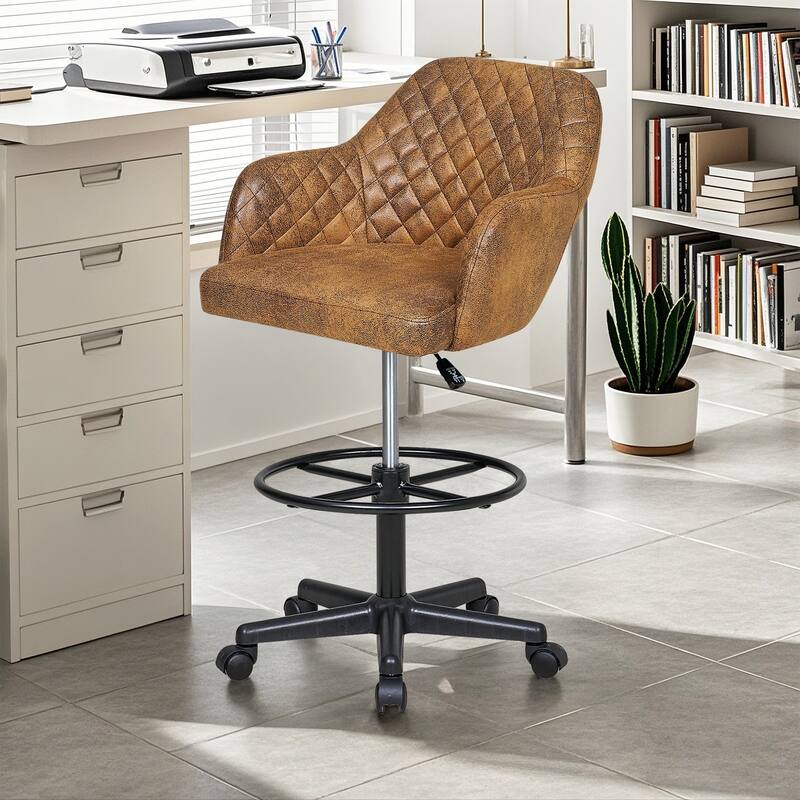VECELO Contemporary PU Leather Drafting Chairs(Set of 2) Task Chair with Metal Frame and Back Home Ofiice Chairs