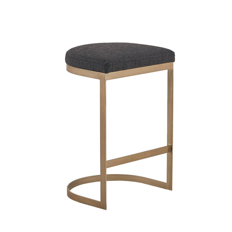 Roomfitters 25-Inch Backless Counter Stool, Upholstered Charcoal Seat with Antique Gold Metal C-Frame